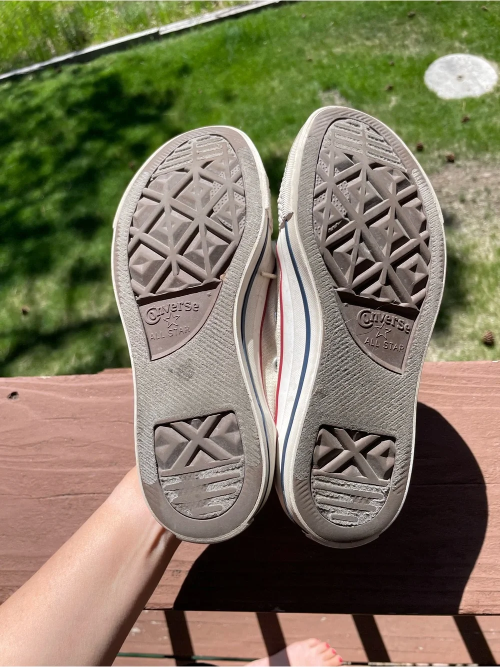 Converse Chuck Taylor All Star Low Top Sneakers - Cream with Red & Navy Trim - Picture 7 of 8
